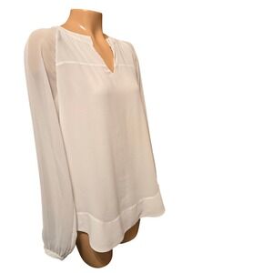 Cabi Allure Chiffon Cream White Split Neck Sheer Sleeve Blouse Womens Size Small